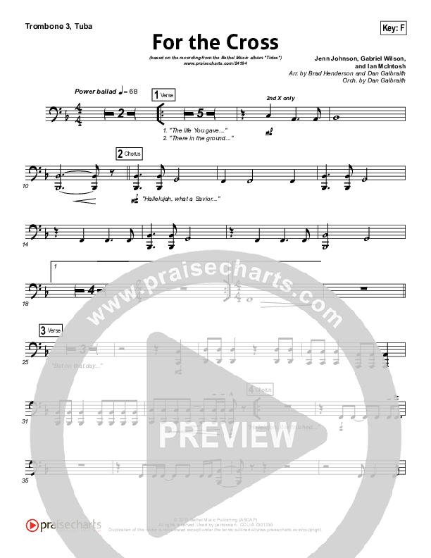 For The Cross Trombone 3/Tuba (Bethel Music / Jenn Johnson / Brian Johnson)