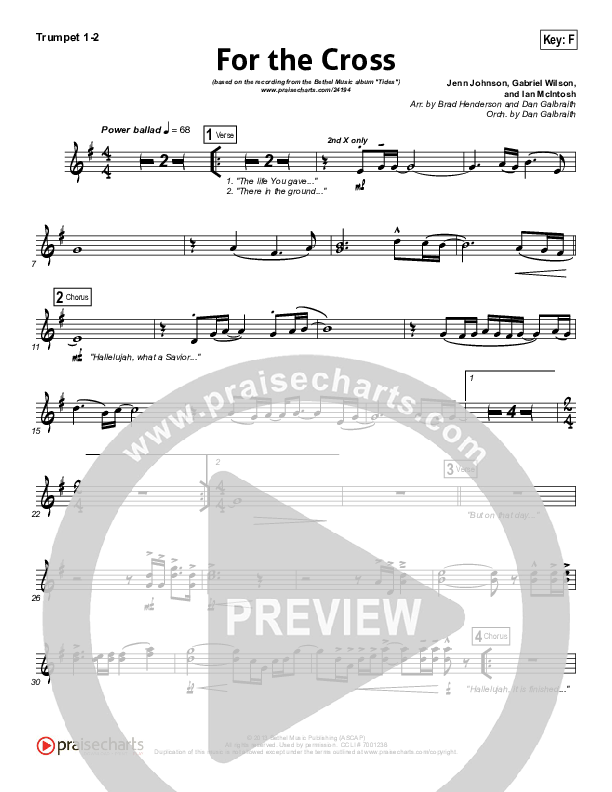For The Cross Trumpet 1,2 (Bethel Music / Jenn Johnson / Brian Johnson)