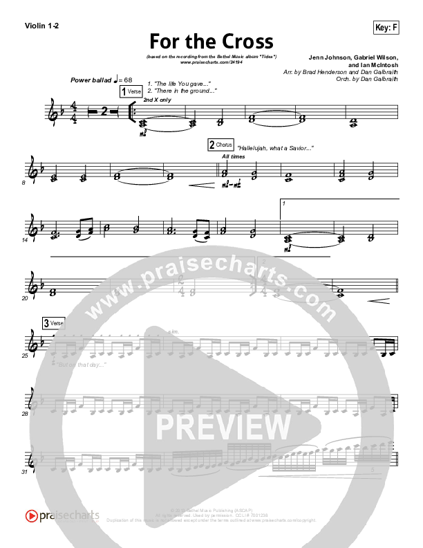 For The Cross Violin 1/2 (Bethel Music / Jenn Johnson / Brian Johnson)