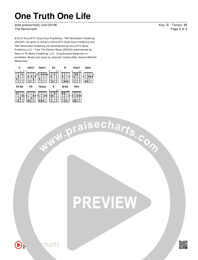 One Truth One Life Chords & Lyrics (The Neverclaim)