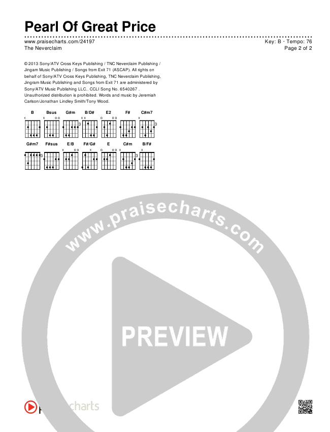 Pearl Of Great Price Chords & Lyrics (The Neverclaim)