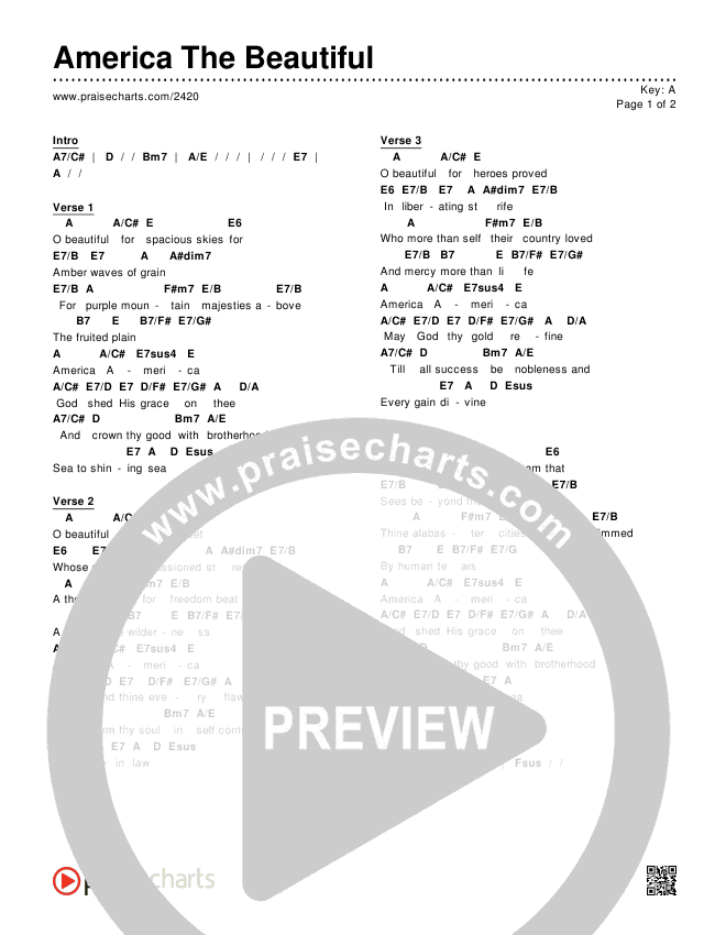 America The Beautiful Chord Chart