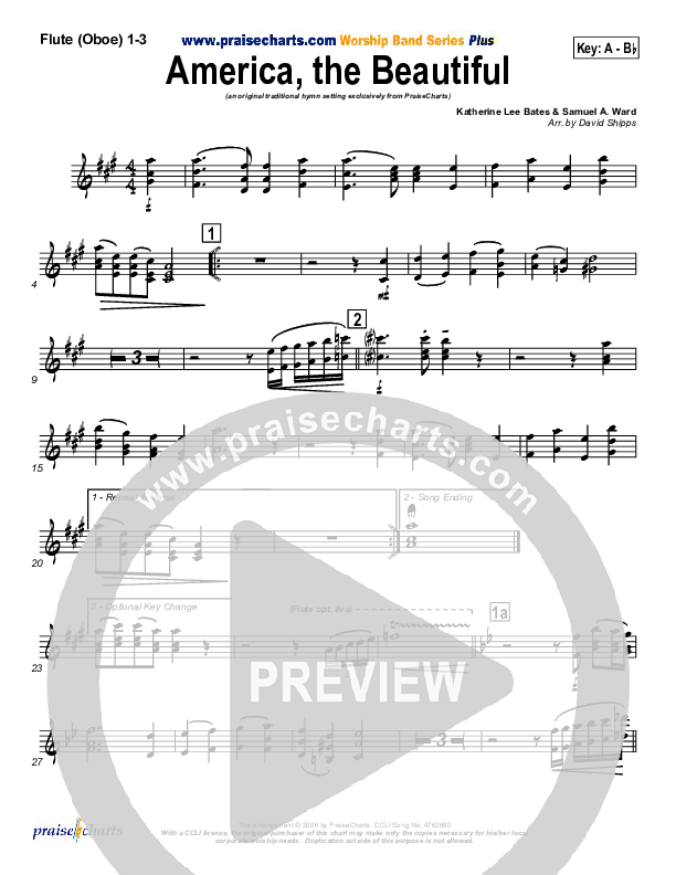 America The Beautiful Flute/Oboe 1/2/3 (Mark Cole)