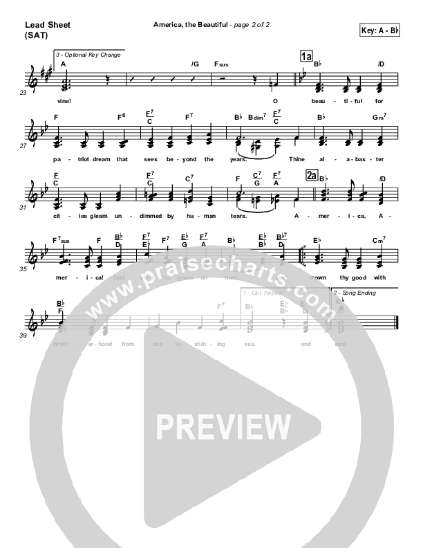 America The Beautiful Lead Sheet (SAT) (Mark Cole)