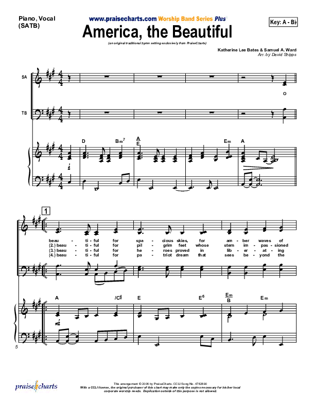 America The Beautiful Piano/Vocal (SATB) (Mark Cole)