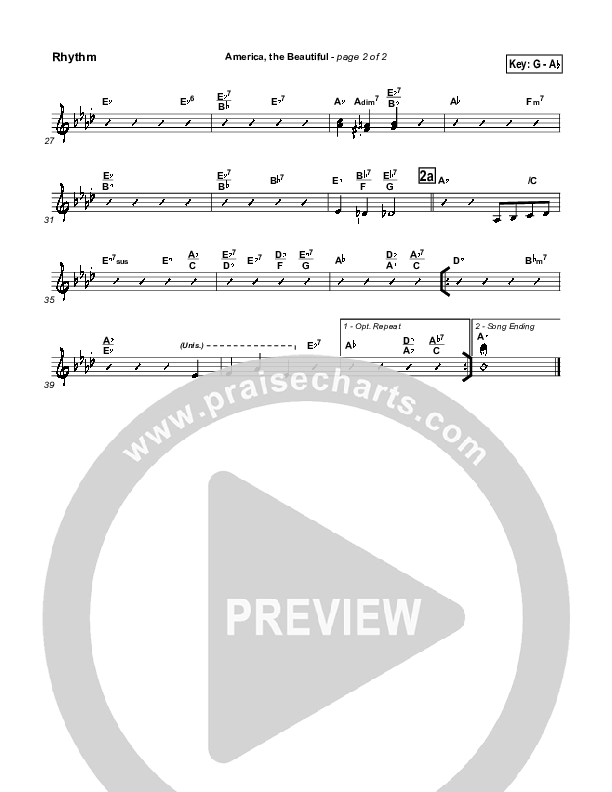 America The Beautiful Rhythm Chart (Mark Cole)