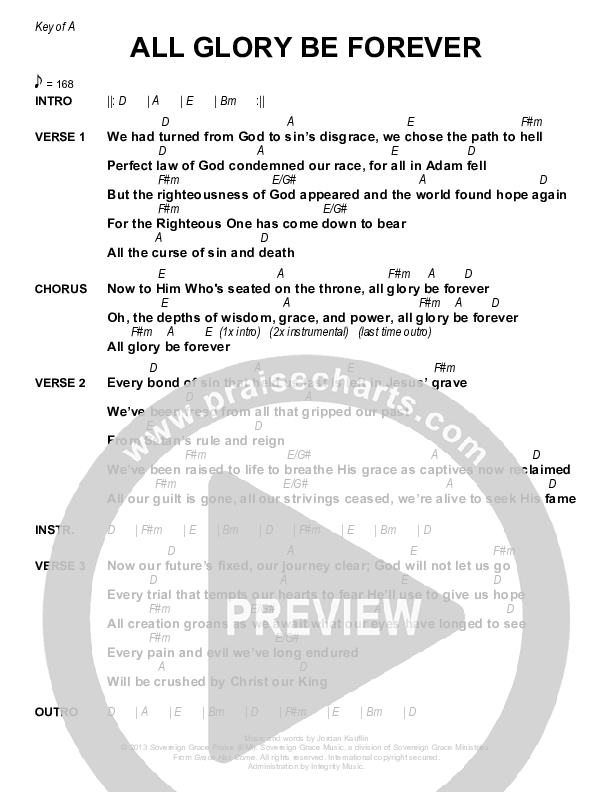 All Glory Be Forever Chords & Lyrics (Sovereign Grace)