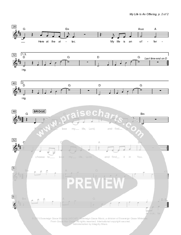 My Life Is An Offering Lead Sheet (Sovereign Grace)