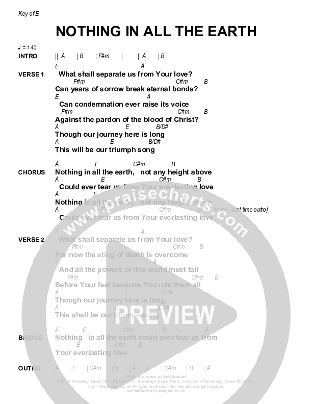 Nothing In All The Earth Chords & Lyrics (Sovereign Grace)