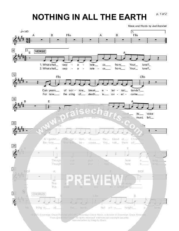 Nothing In All The Earth Lead Sheet (Sovereign Grace)