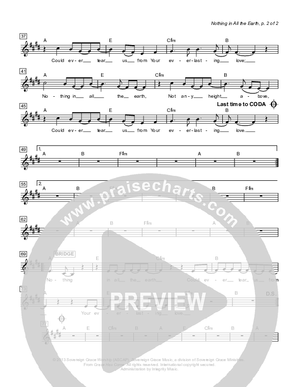 Nothing In All The Earth Lead Sheet (Sovereign Grace)