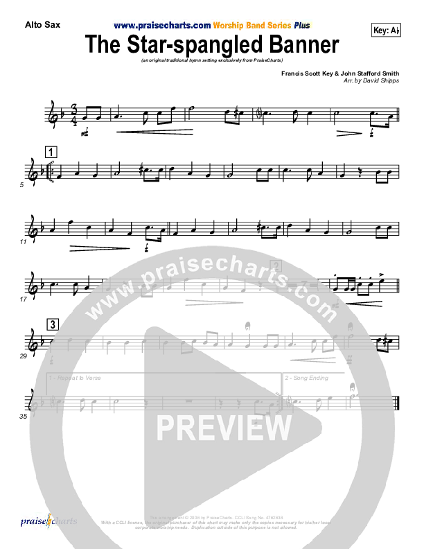 The Star-Spangled Banner Alto Sax (PraiseCharts / Traditional Hymn)