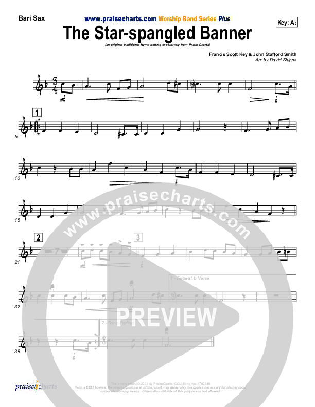 The Star-Spangled Banner Bari Sax (PraiseCharts / Traditional Hymn)