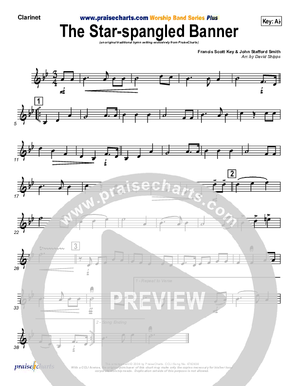 The Star-Spangled Banner Clarinet (PraiseCharts / Traditional Hymn)