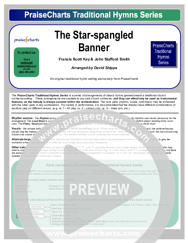 The Star-Spangled Banner Orchestration (PraiseCharts / Traditional Hymn)