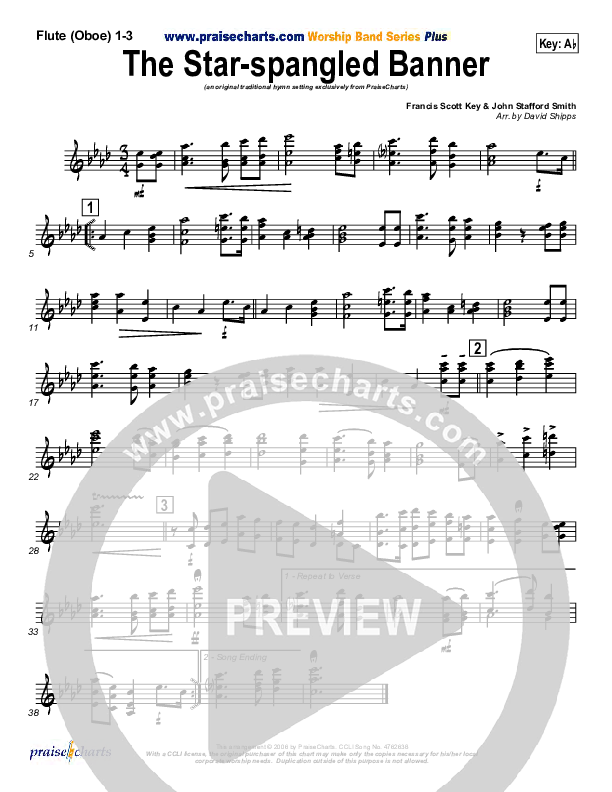 The Star-Spangled Banner Flute/Oboe 1/2/3 (PraiseCharts / Traditional Hymn)