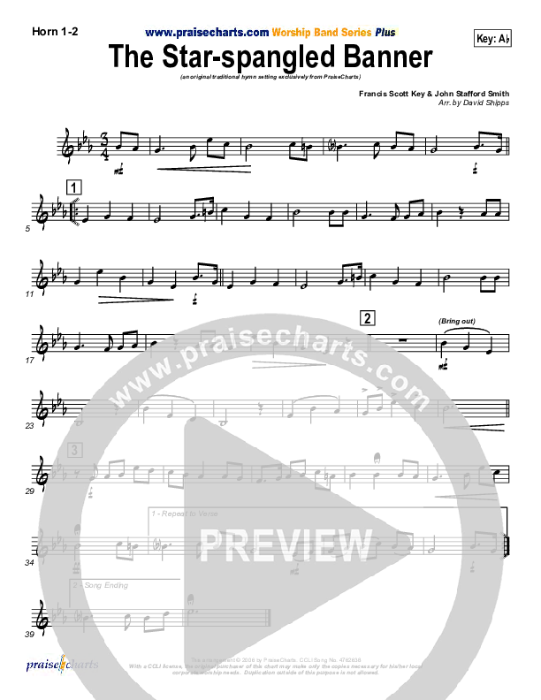 The Star-Spangled Banner French Horn 1/2 (PraiseCharts / Traditional Hymn)