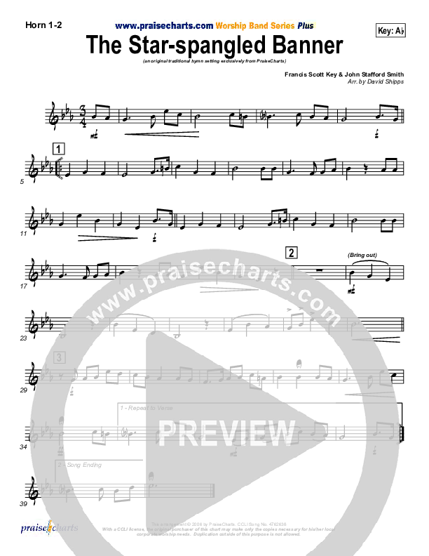 The Star-Spangled Banner French Horn 1/2 (PraiseCharts / Traditional Hymn)