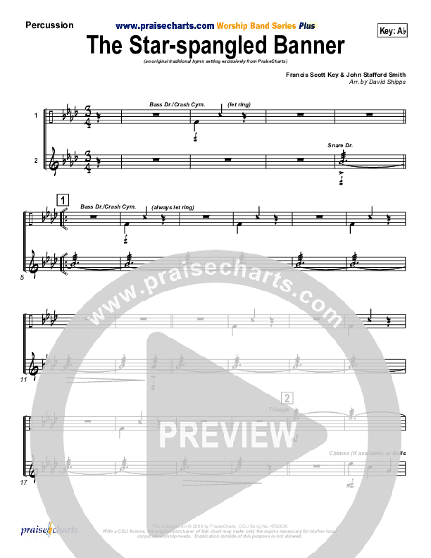 The Star-Spangled Banner Percussion (PraiseCharts / Traditional Hymn)