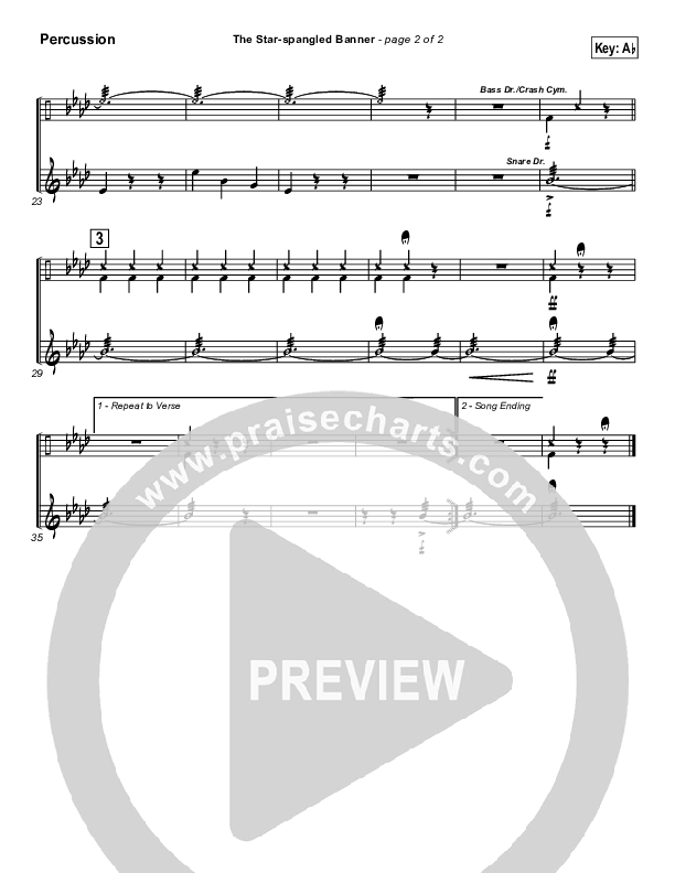 The Star-Spangled Banner Percussion (PraiseCharts / Traditional Hymn)