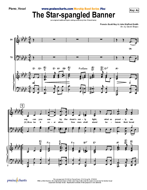 The Star-Spangled Banner Piano/Vocal & Lead (PraiseCharts / Traditional Hymn)