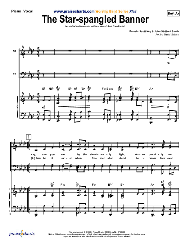 The Star-Spangled Banner Piano/Vocal (PraiseCharts / Traditional Hymn)