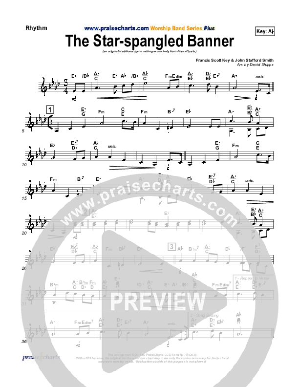 The Star-Spangled Banner Rhythm Chart (PraiseCharts / Traditional Hymn)