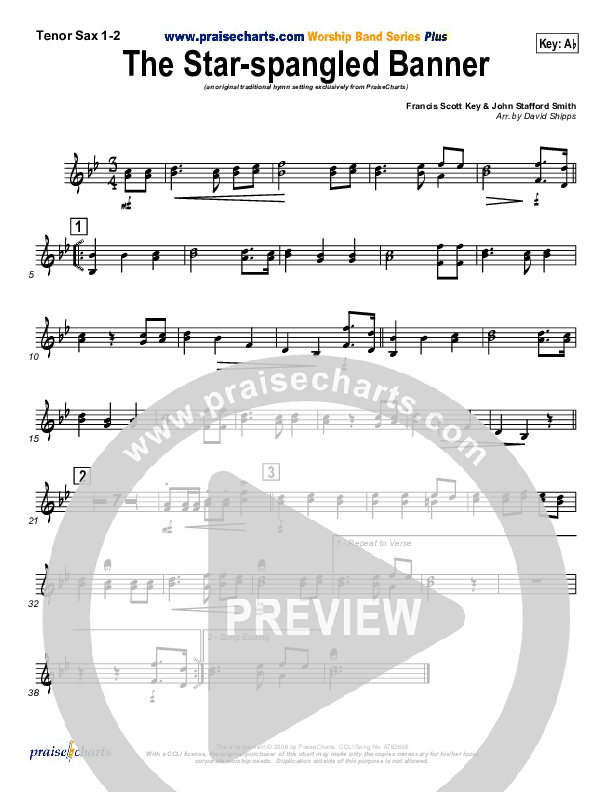 The Star-Spangled Banner Tenor Sax 1/2 (PraiseCharts / Traditional Hymn)