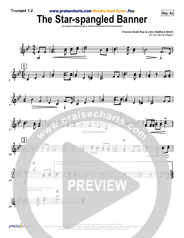 The Star-Spangled Banner Trumpet 1,2 (PraiseCharts / Traditional Hymn)