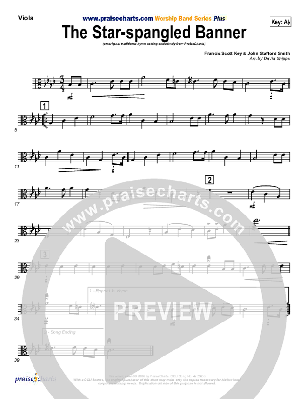 The Star-Spangled Banner Viola (PraiseCharts / Traditional Hymn)
