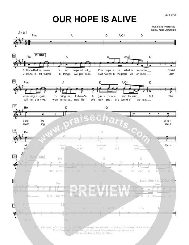 Our Hope Is Alive Lead Sheet (Sovereign Grace)