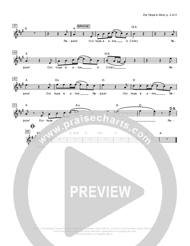 Our Hope Is Alive Lead Sheet (Sovereign Grace)