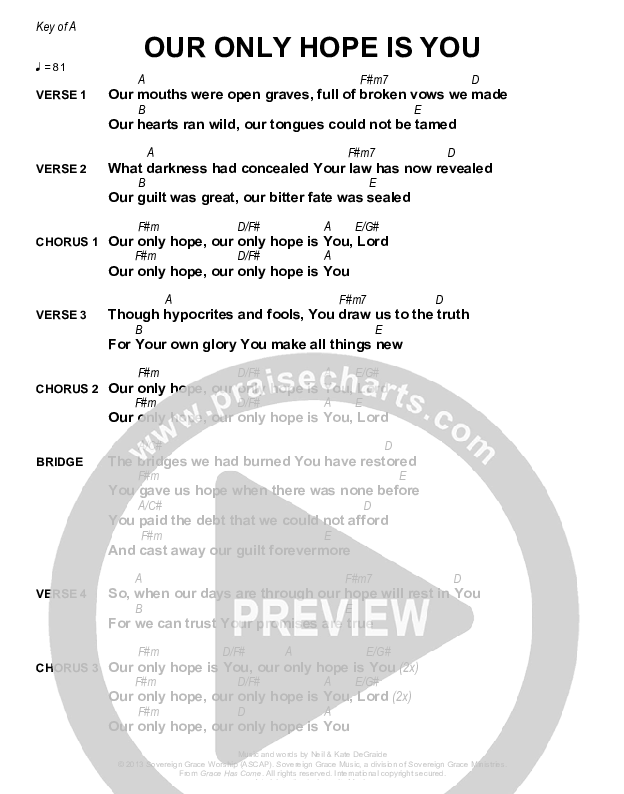 Our Only Hope Is You Chords & Lyrics (Sovereign Grace)