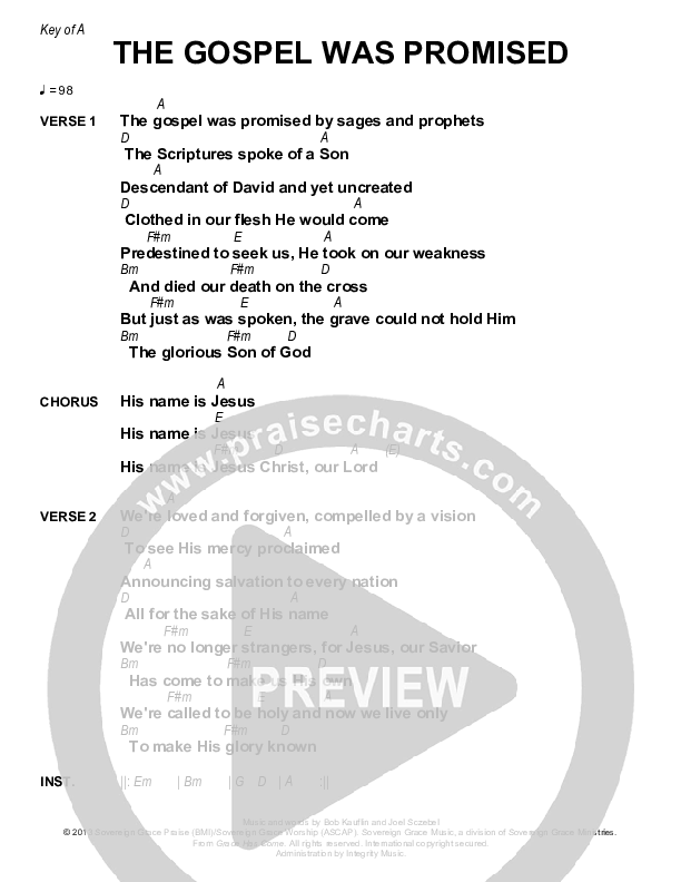 The Gospel Was Promised Chords & Lyrics (Sovereign Grace)
