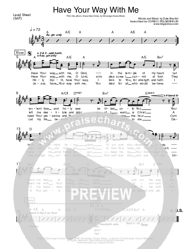 Have Your Way With Me Lead Sheet (Sovereign Grace)