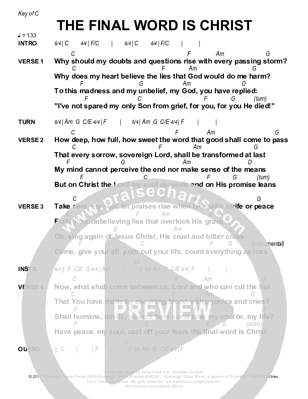 The Final Word Is Christ Chords & Lyrics (Sovereign Grace)