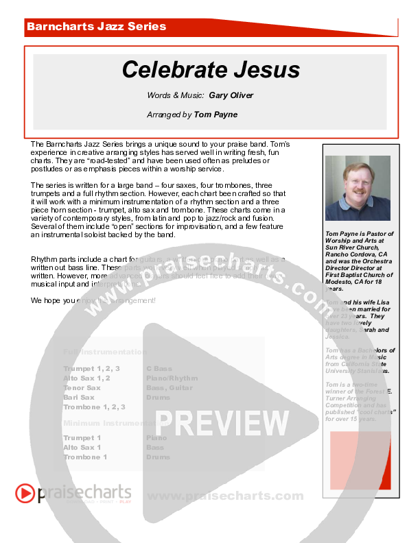 Celebrate Jesus (Instrumental) Cover Sheet (Tom Payne)