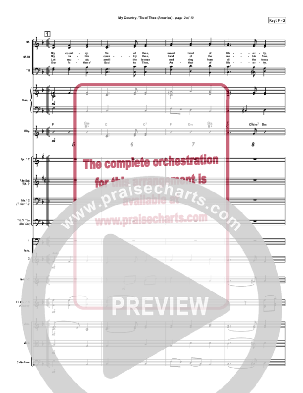 My Country Tis Of Thee Conductor's Score (PraiseCharts / Traditional Hymn)