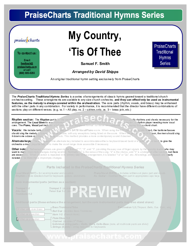 My Country Tis Of Thee Cover Sheet (PraiseCharts / Traditional Hymn)