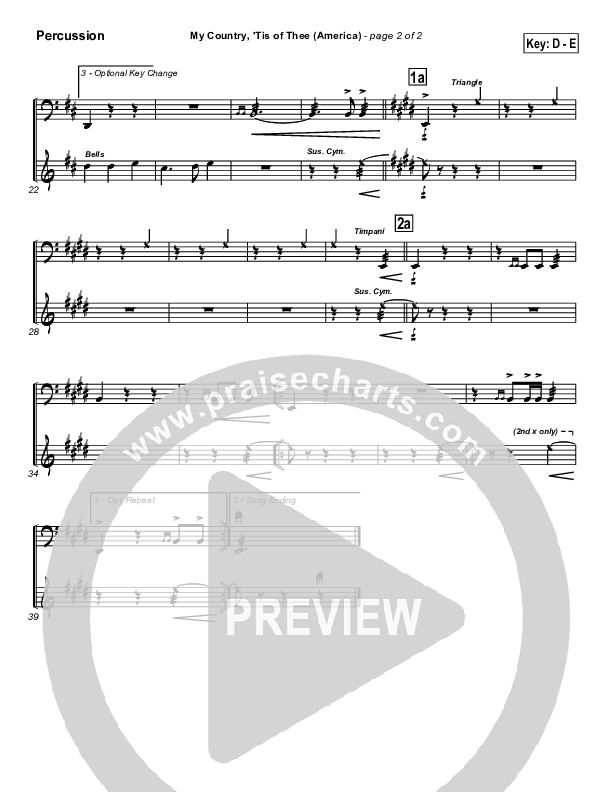 My Country Tis Of Thee Percussion (PraiseCharts / Traditional Hymn)