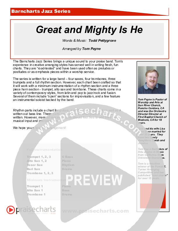 Great and Mighty is He (Instrumental) Cover Sheet (Tom Payne)