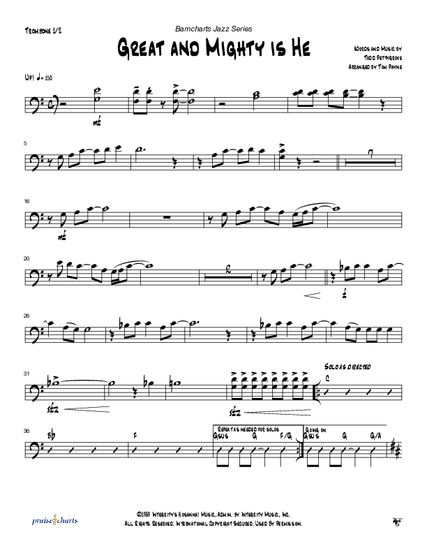 Great and Mighty is He (Instrumental) Trombone 1/2 (Tom Payne)