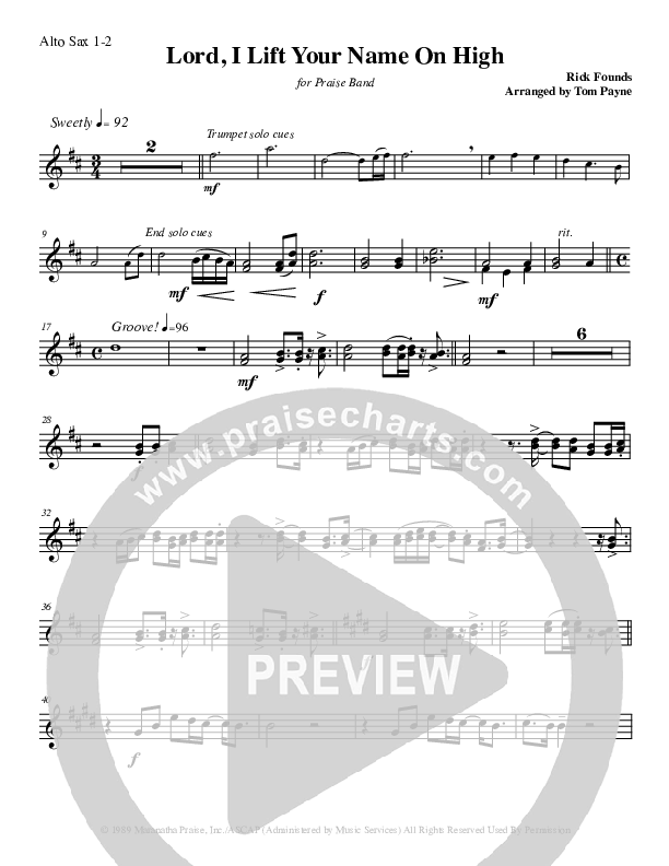 Lord I Lift Your Name On High (Instrumental) Alto Sax (Tom Payne)