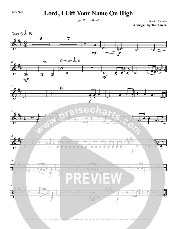 Lord I Lift Your Name On High (Instrumental) Bari Sax (Tom Payne)