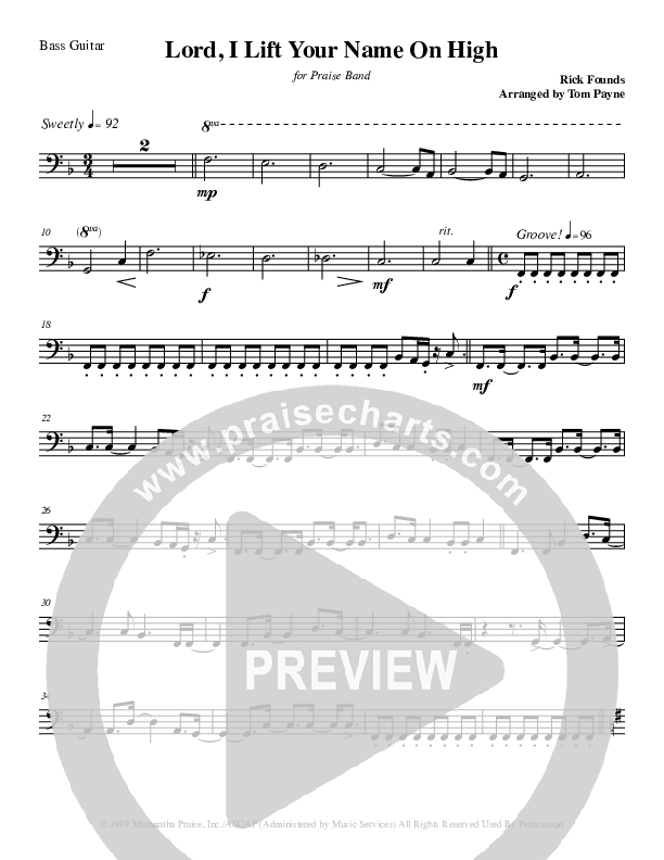 Lord I Lift Your Name On High (Instrumental) Bass Guitar (Tom Payne)