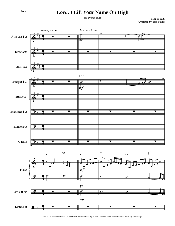 Lord I Lift Your Name On High (Instrumental) Conductor's Score (Tom Payne)