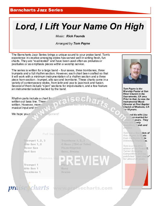 Lord I Lift Your Name On High (Instrumental) Cover Sheet (Tom Payne)