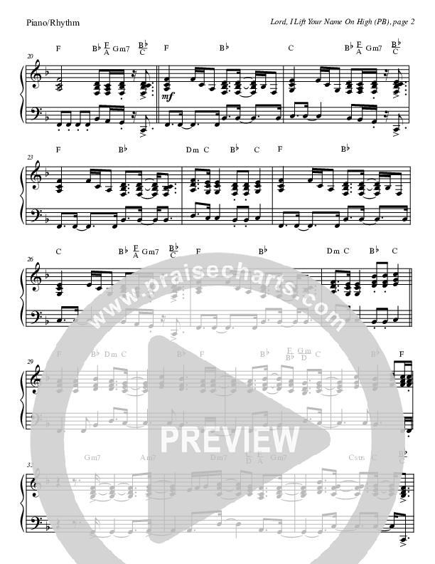 Lord I Lift Your Name On High (Instrumental) Piano Sheet (Tom Payne)