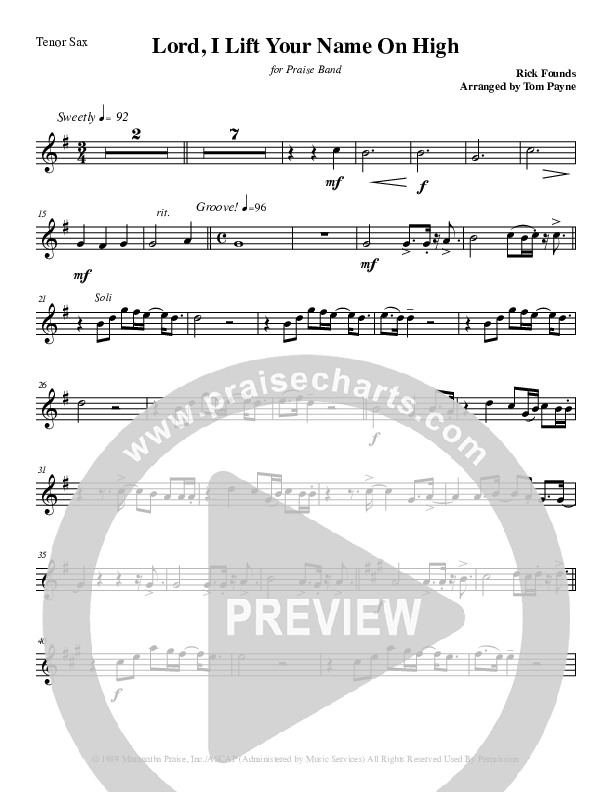 Lord I Lift Your Name On High (Instrumental) Tenor Sax 2 (Tom Payne)