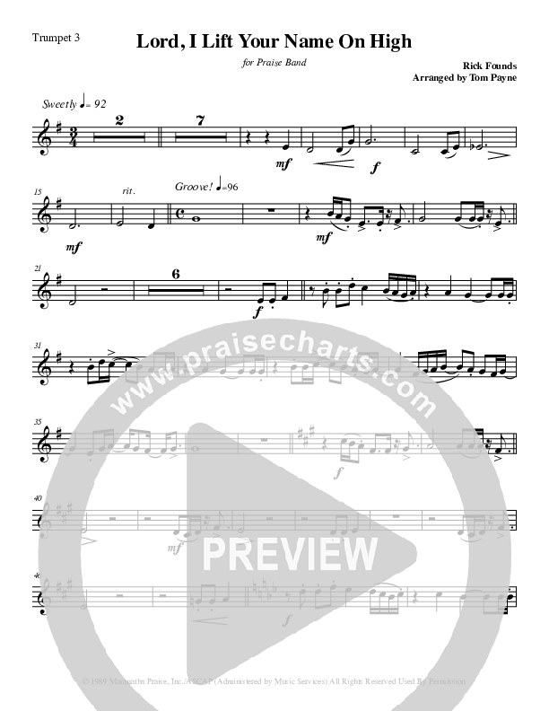 Lord I Lift Your Name On High (Instrumental) Trumpet 3 (Tom Payne)
